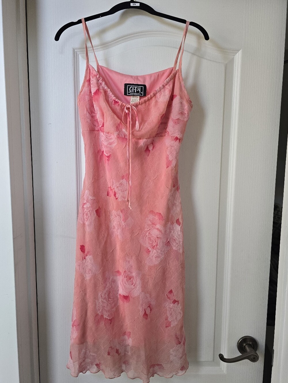 Vintage Y2K Pink Floral Babydoll Slip Dress Overlay Tie Spagetti Straps